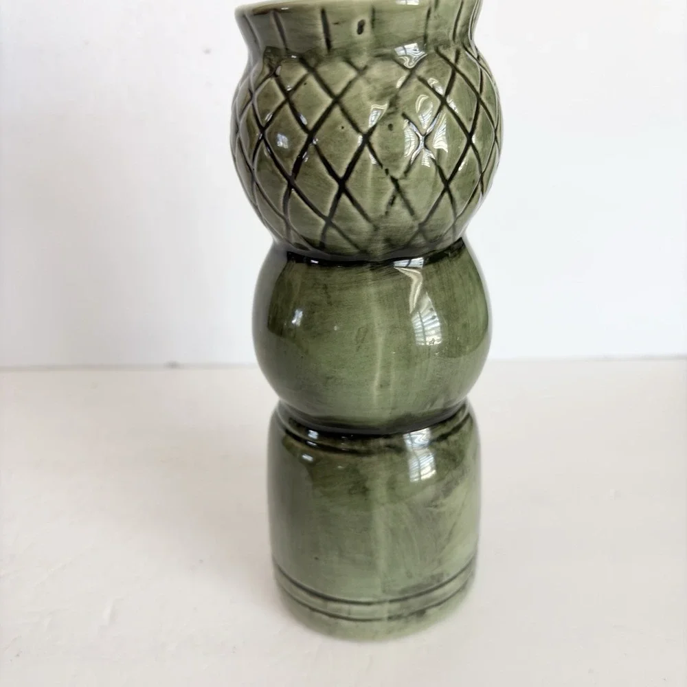 Tiki Lin Hawaiian Green Ugly Face Teeth Ceramic Cocktail Bar Vase Polynesian